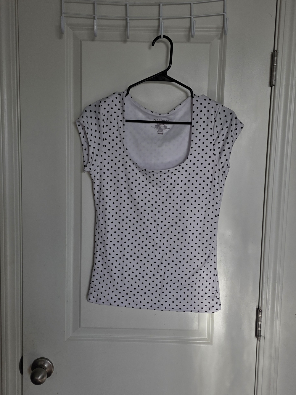 Polka Dot Scoop Neck Short Sleeve Top - White with Black Dots